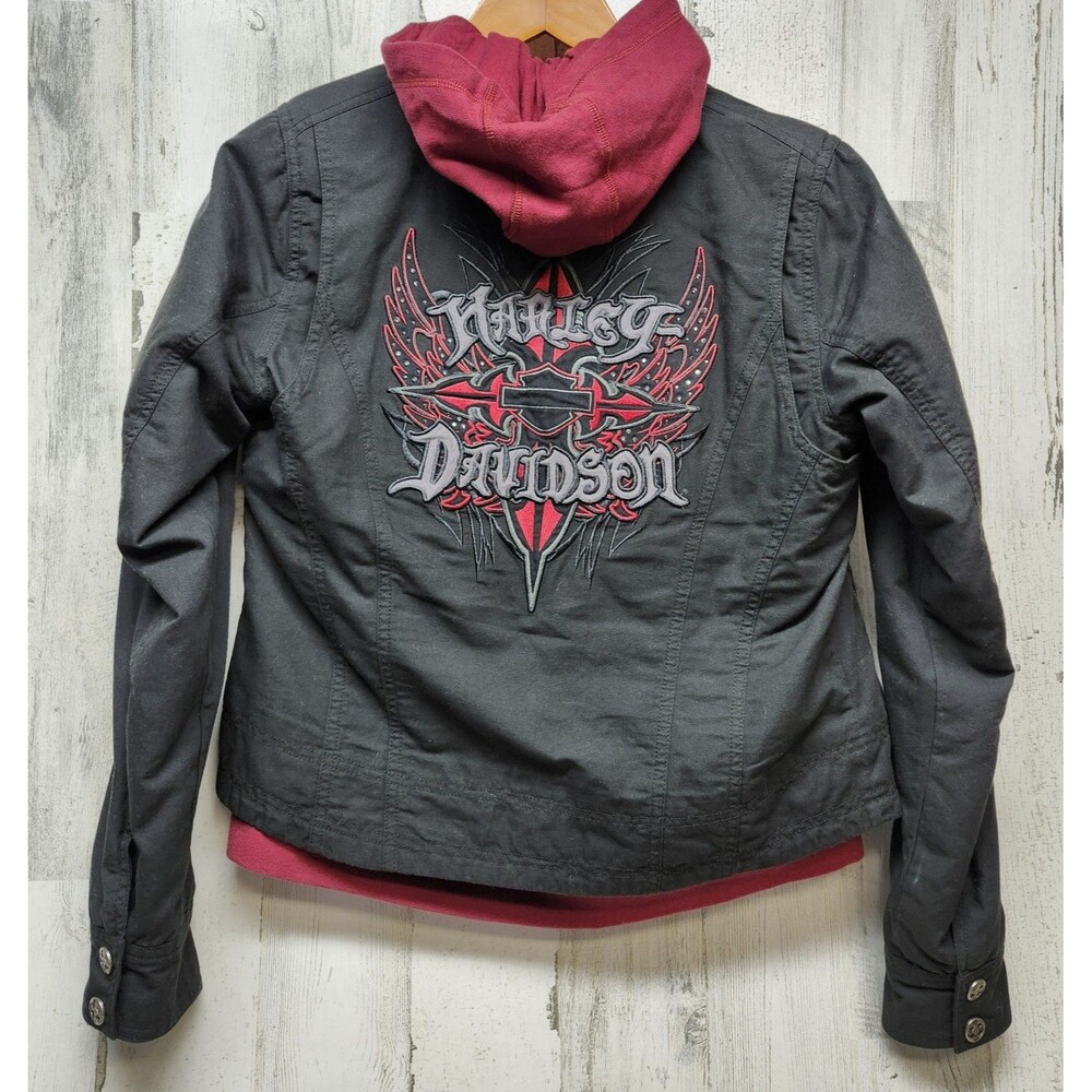 Harley Davidson Jacket & Hoodie Women S Black 2 In 1 Gypsy Road Biker Motorcycle